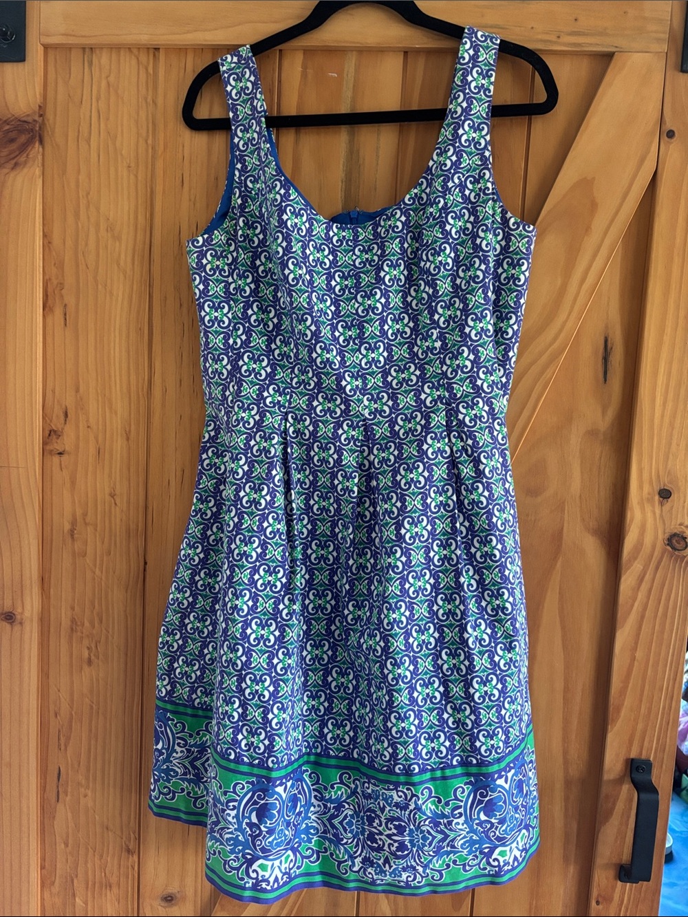 Nine West Blue & Green Patterned Fit-and-Flare Dress